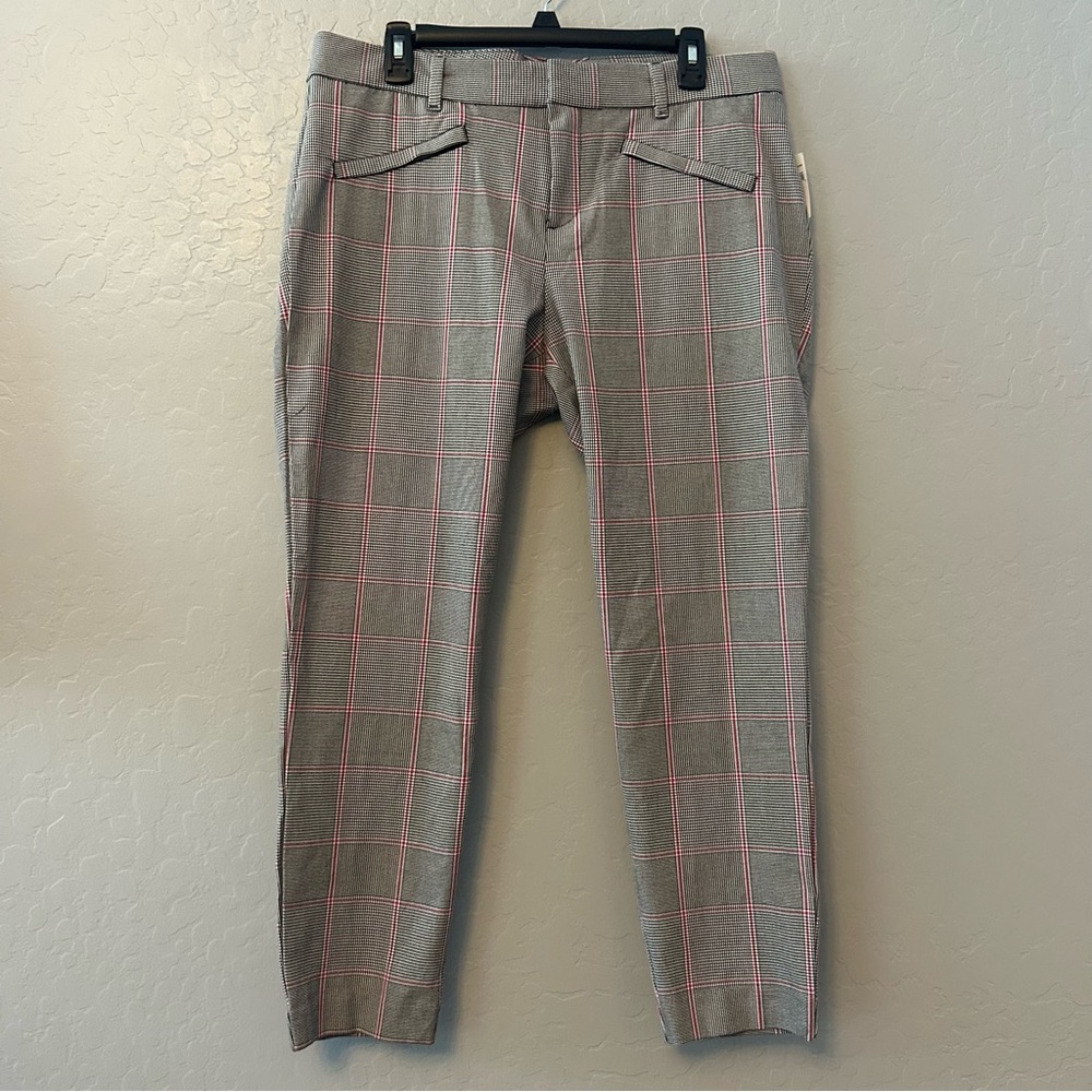 Gap curvy signature skinny ankle black white red plaid trouser pants size 14